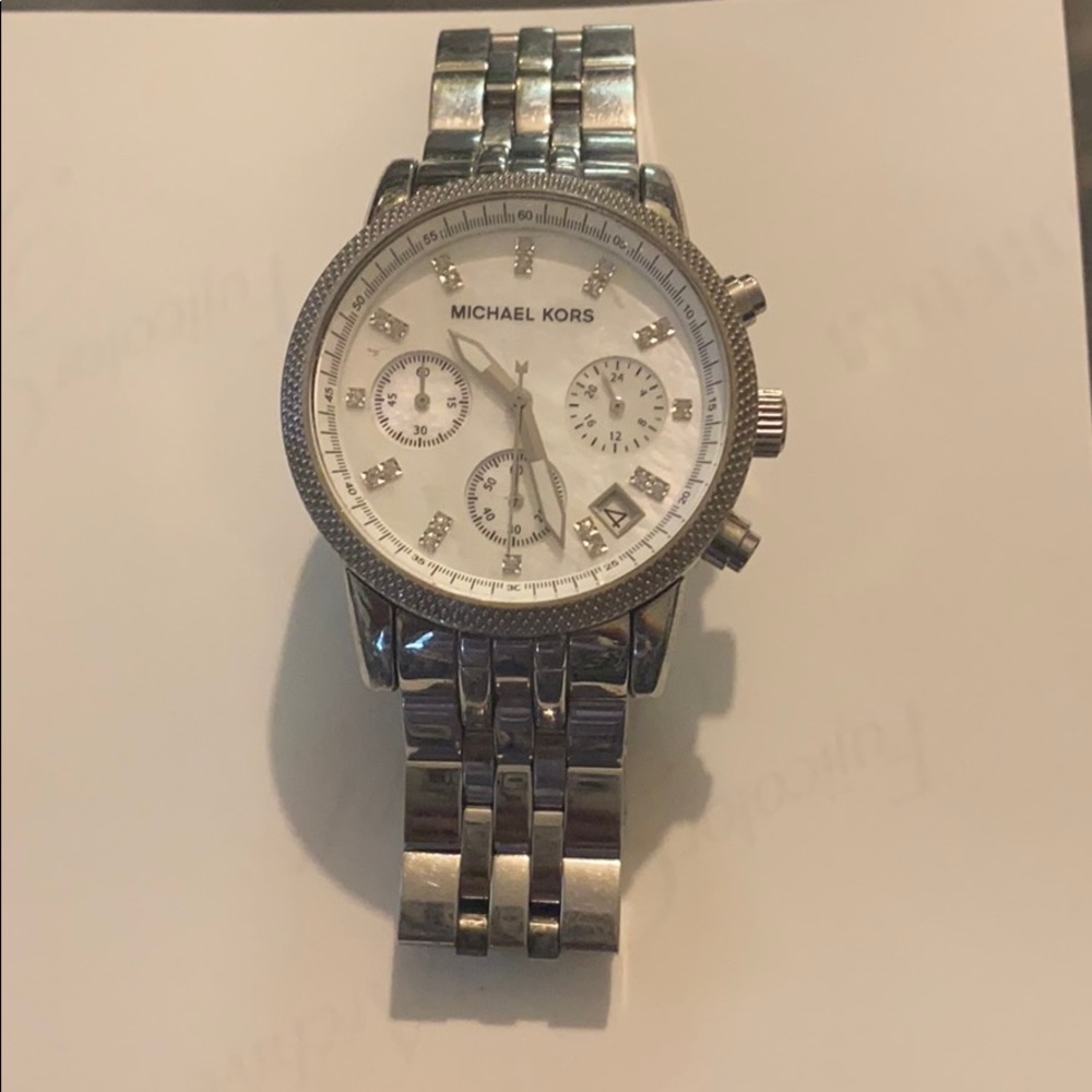 Silver Michael kors watch with pearly face